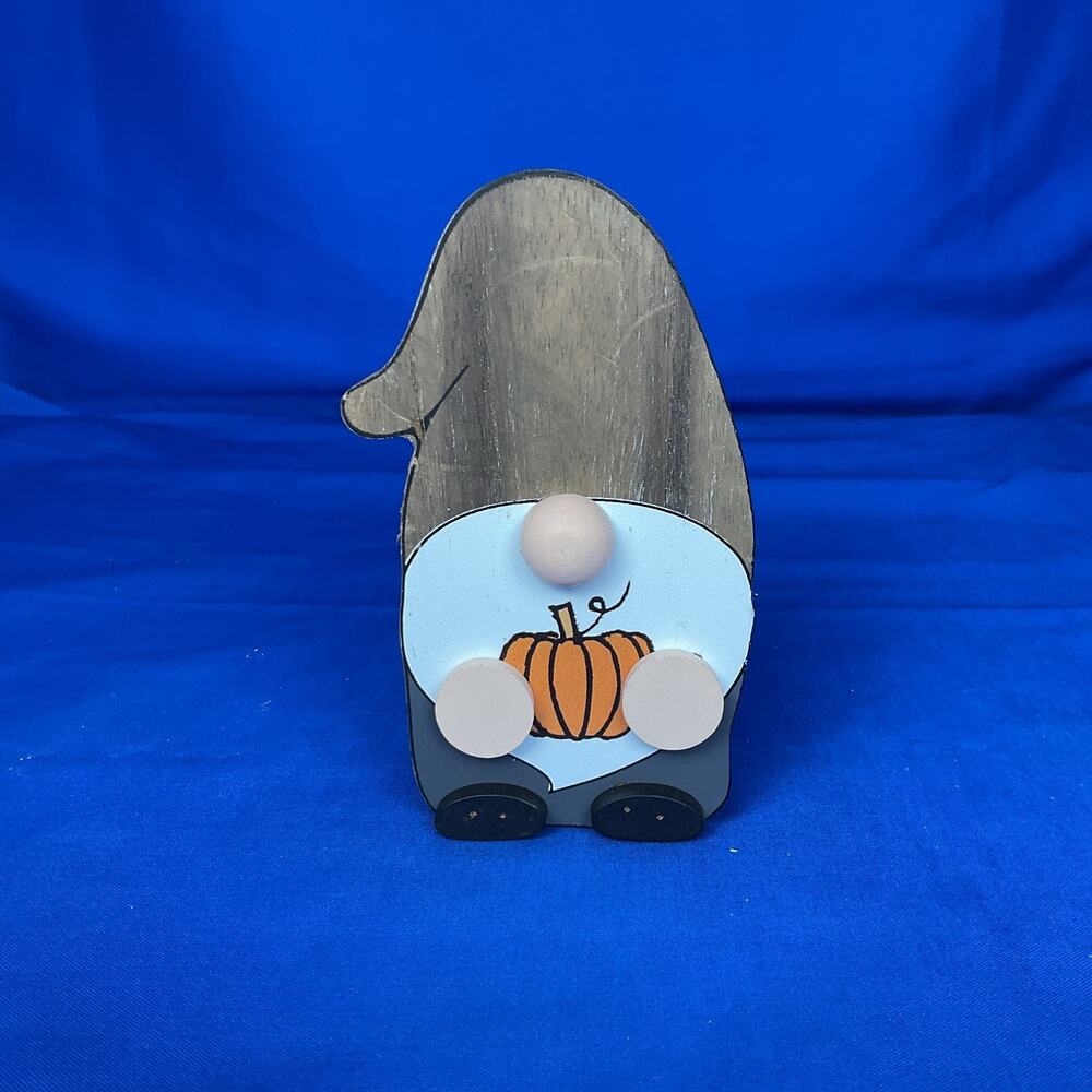 Fall Pumpkin Gnome Shaped Wooden Block Sign Autumn Holiday 3D Nose Decor